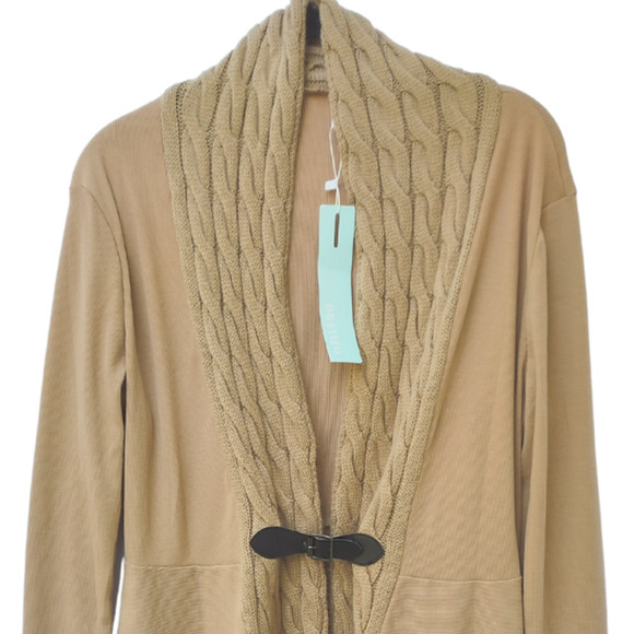 Long Cardigan Cable Knit Hanky Hem Oversized L Sweater Ribbed Jacket Loose Fit - Picture 3 of 7